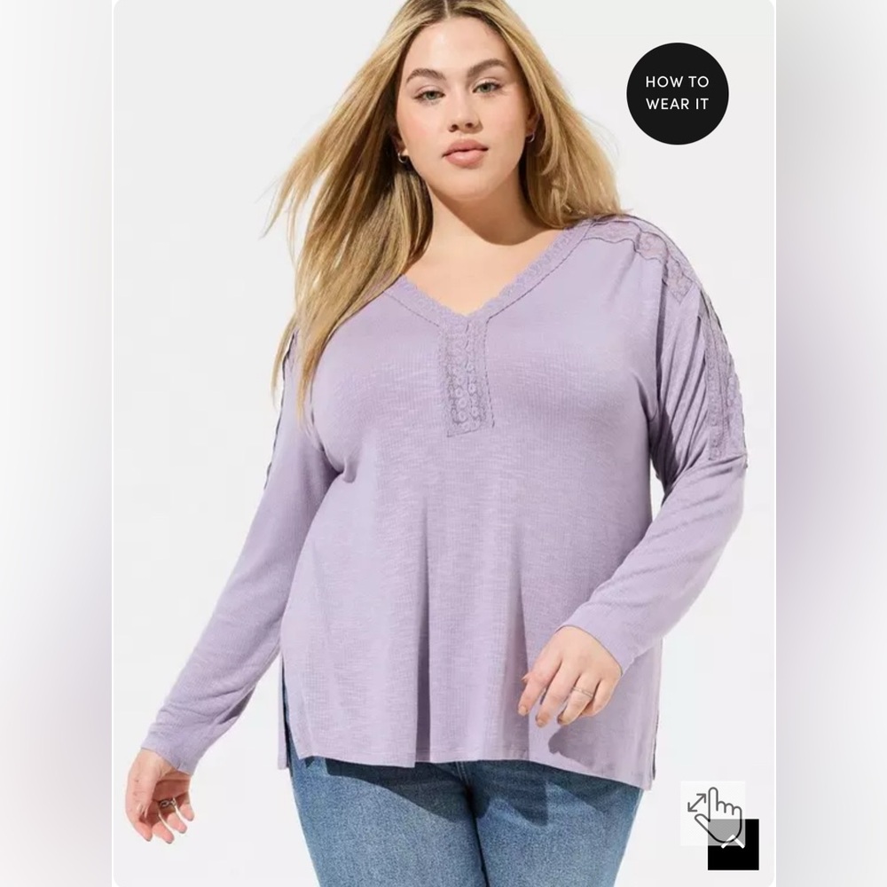 Torrid Super Soft Slub Long Sleeve Drop Shoulder Lace Yoke Top | Dusk | Size 3X